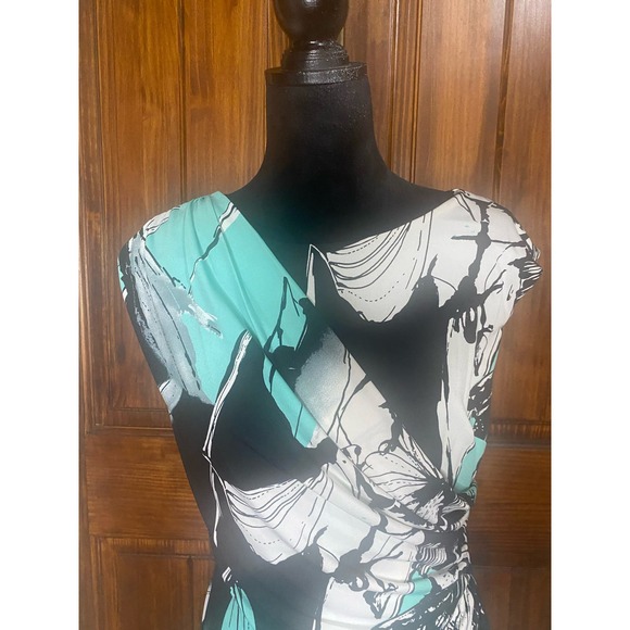 Est. 1962 Turquoise Green, Black & White Women's Classy Dress, Stretchy, Size 10 - Picture 4 of 7